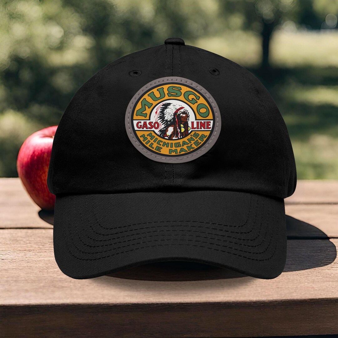 Vintage Musgo Gasoline Round Leather Patch Dad Hat, Michigan's Mile ...