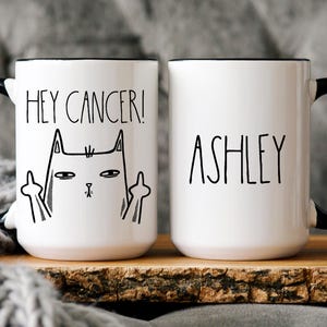Personalized F U Cancer Mug: Snarky Cat Middle Finger Gift