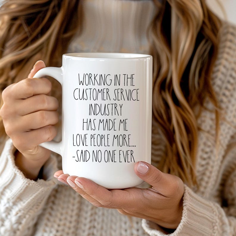 Personalized Customer Service Coffee Mug, CSR Gift, Retail Associate Gift, I Hate People, Funny Server Quotes, Funny Work Mugs All White
