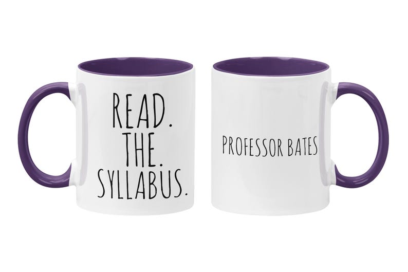 Personalized Professor Mug, Read the Syllabus, Teacher Appreciation, Gift for Teacher, Funny College Instructor Mug Purple / White