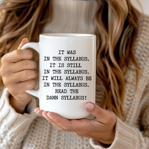 Personalized Professor Mug: Read the Damn Syllabus, Academic Humor Gift, Instructor Thank You All White