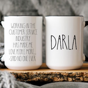 Personalized Customer Service Coffee Mug, CSR Gift, Retail Associate Gift, I Hate People, Funny Server Quotes, Funny Work Mugs Black/White