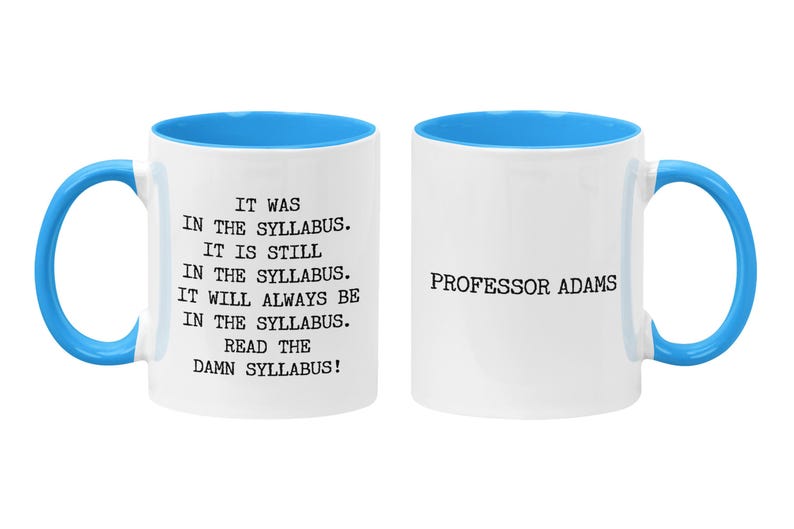 Personalized Professor Mug: Read the Damn Syllabus, Academic Humor Gift, Instructor Thank You Light Blue/White