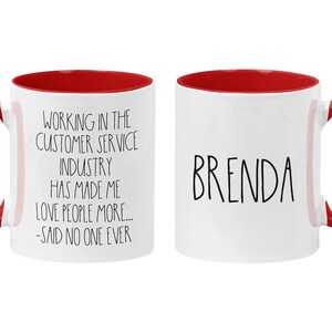 Personalized Customer Service Coffee Mug, CSR Gift, Retail Associate Gift, I Hate People, Funny Server Quotes, Funny Work Mugs Red/White