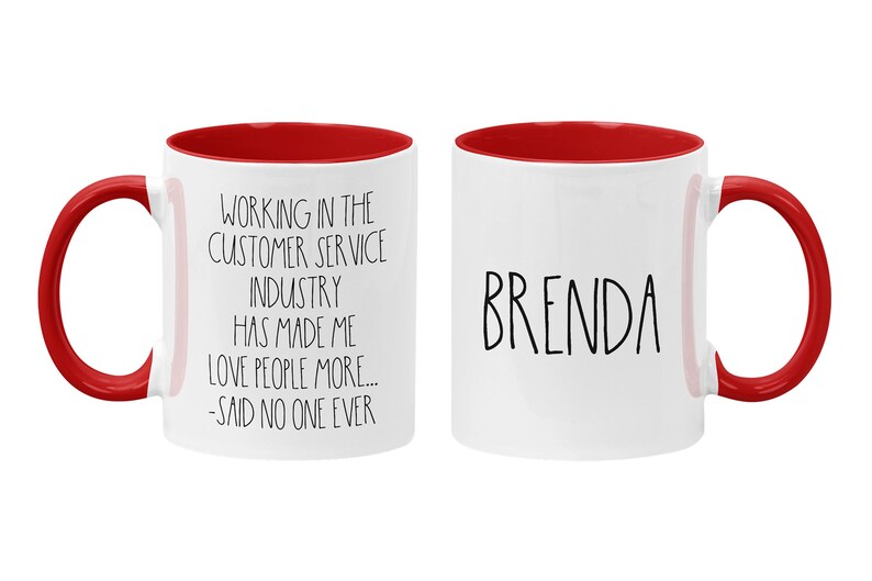 Personalized Customer Service Coffee Mug, CSR Gift, Retail Associate Gift, I Hate People, Funny Server Quotes, Funny Work Mugs Red/White