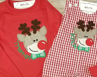 Red Nosed Deer, Boy Christmas Shirt, Sibling Matching Outfits, Baby Boy Christmas Outfit
