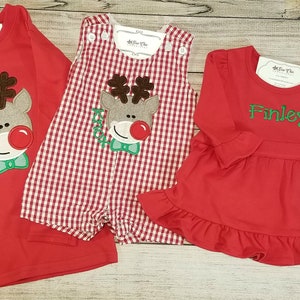 Red Nosed Deer-Snowman-Santa, Matching Sibling Christmas Outfits, Baby Girl Christmas Outfit, Baby Boy Christmas Outfit