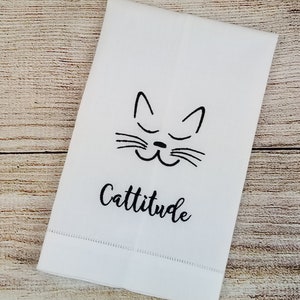 Cattitude Tea Towel, Embroidered Cat towel