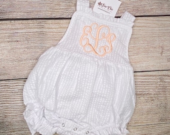 Monogrammed Baby Girl Ruffle Sun Bubble, Personalized Baby Outfit, Custom Embroidery