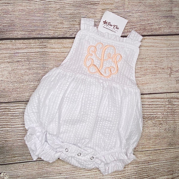 Monogrammed Baby Girl Ruffle Sun Bubble, Personalized Baby Outfit, Custom Embroidery