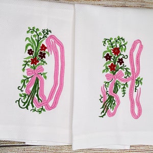 Floral Bow Monogram Tea Towels, Embroidery