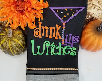Drink Up Witches Kitchen Towel, Halloween Decor, Hostess Gift