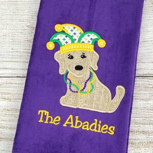 Mardi Gras Kitchen Towel, Dog with Jester Hat