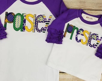 Girls Mardi Gras Shirt, Personalized Raglan