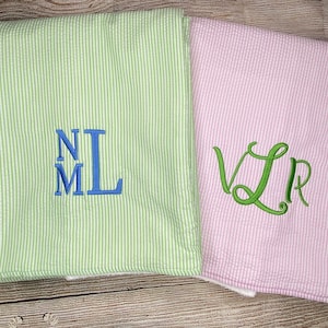 Personalized Seersucker Beach Towel, Girl or Boy, 27&quot;x60&quot;, Embroidery