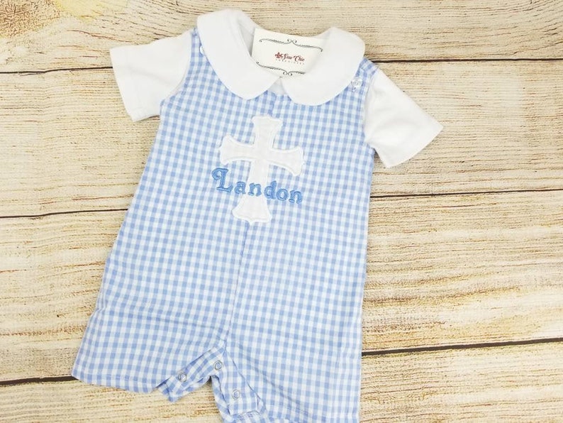Baby Boy Baptism Romper Cross Shortall Personalized Outfit Etsy New