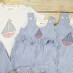 Sailboat Seersucker Sibling Outfits, Sibling Sets, Personalized Outfits