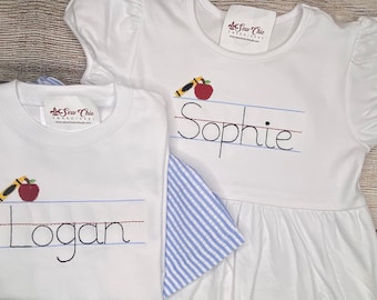 Personalized Back to School, Paper Lines, Baby Boy or Baby Girl Outfit