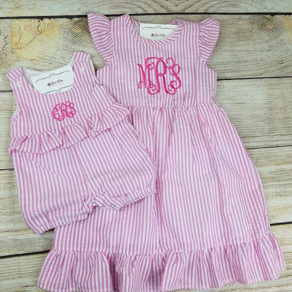 Pink or Lavender Seersucker Outfits, Back to School Outfits, Sibling Sets