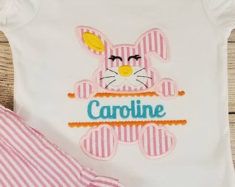Girl Easter Bunny Applique Shirt with Matching Shorts, Sibling Sets