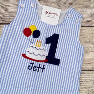 Baby Boy 1st Birthday Balloons and Cake Romper, Number 1-9 Applique Outfit