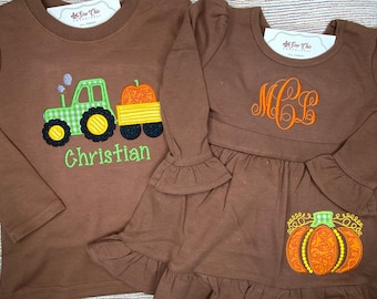 Matching Sibling Thanksgiving Set, Pumpkin Patch Picture Outfit