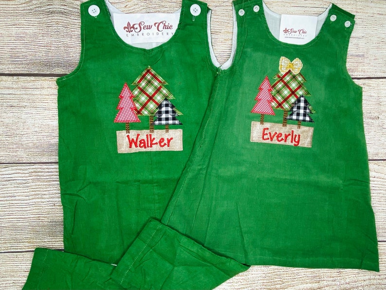 Matching Sibling Christmas Outfits, Girls Woodlands Christmas Dress, Boys Overall Christmas Outfit 