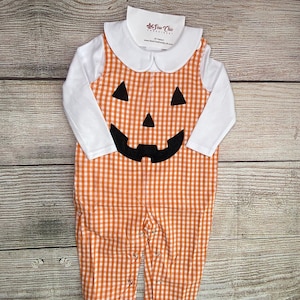 Baby Boy Halloween Pumpkin Face Overalls or T-Shirt, Embroidery