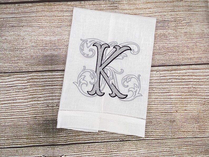Vintage Vine Monogram Tea Towels, Embroidery, Linen Hand Towels