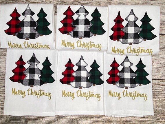 Buffalo Plaid Christmas Tree Trio Hand Towel Christmas 