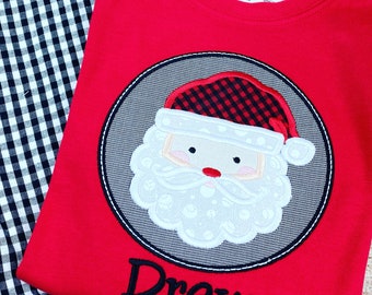 Applique Santa Matching Christmas Outfit, Personalized Sibling Set