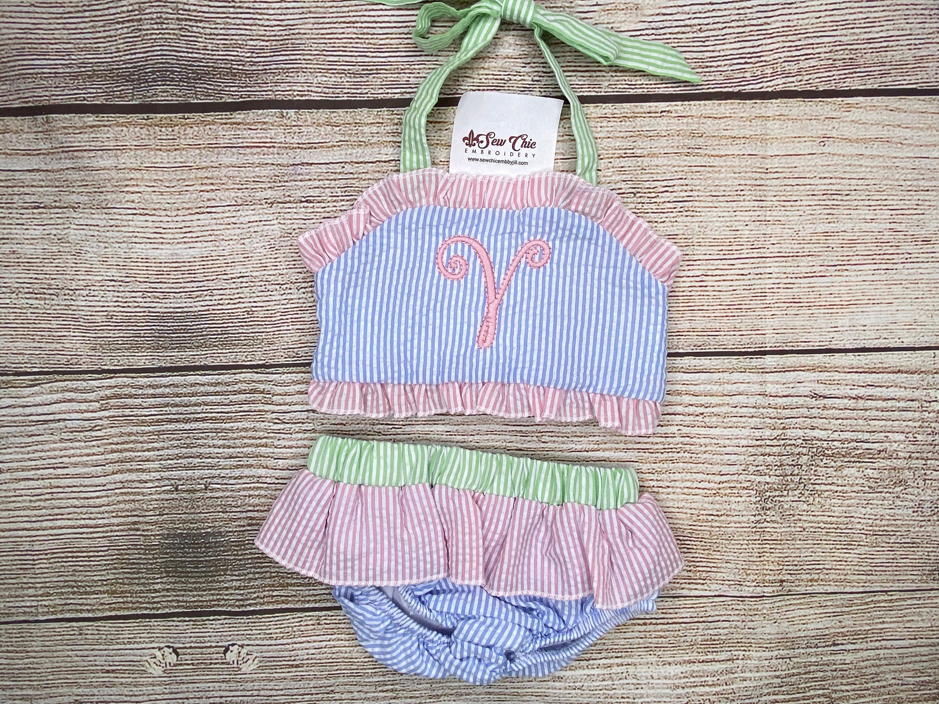 Baby Girl Bathing Suit With SNAPS In Crotch Monogram