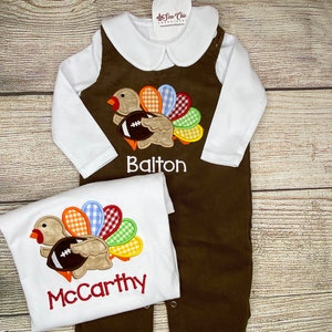 Baby Boy Thanksgiving Turkey Football Overalls, Baby Boy Corduroy Romper, Options for Siblings too