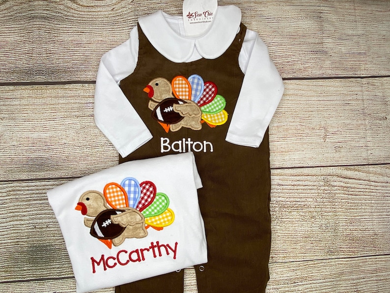 Baby Boy Thanksgiving Turkey Football Overalls Baby Boy Etsy