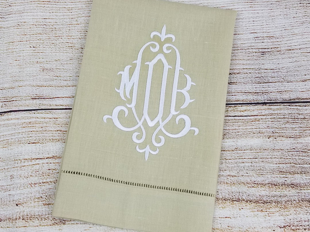 Monogrammed Linen Guest Towels, Fleur De Lis Monogram, Personalized