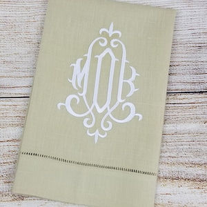 Monogrammed Linen Guest Towels, Fleur de Lis Monogram, Personalized Towels