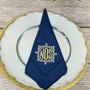 Monogram Dinner Napkins, Rattan Monogram, Navy or Grey Napkins, add a Matching Table Runner and Cocktail Napkins
