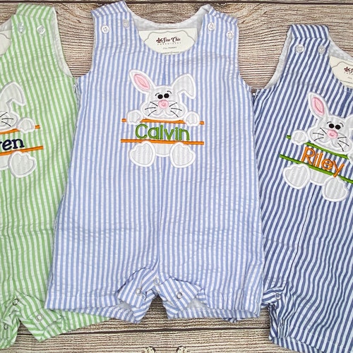Monogrammed Boys Easter Romper Baby Boy Easteroutfit Etsy