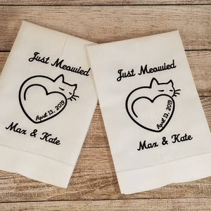 Just Meowied, Sleepy Kitty Kitchen Towel, Cat Lovers Tea Towel, Personalized Gift