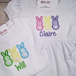 Sibling Seersucker Easter Bunny Trio Outfits, Custom Seersucker Easter Outfit