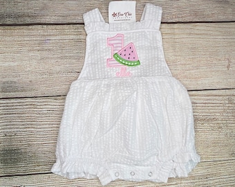 Baby Girl Watermelon 1st Birthday Romper, Number Applique Outfit
