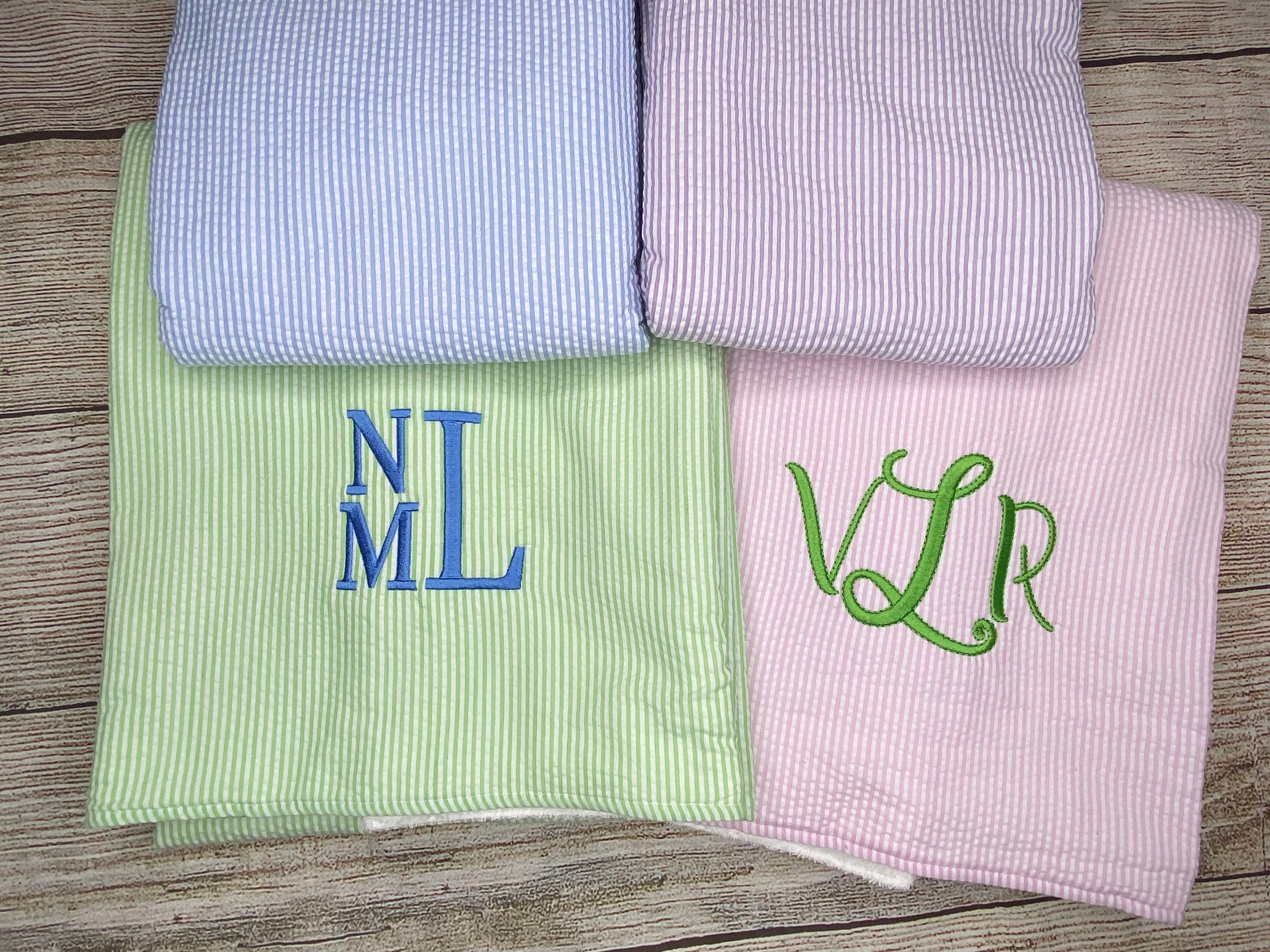 Beach Towel, Seersucker, Monogram, Embroidery