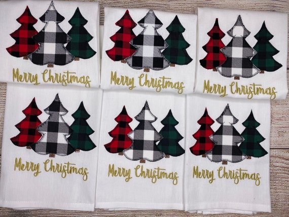 Buffalo Plaid Christmas Tree Trio Hand Towel Christmas 