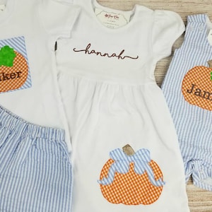 Fall Gingham Pumpkin Sibling Set, Boy Pumpkin Outfit, Girl Pumpkin Dress