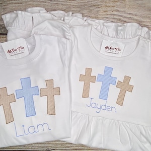 Personalized Easter Outfit, Cross, Baby Boy or Baby Girl, Dress or Shirt & Shorts, Embroidery