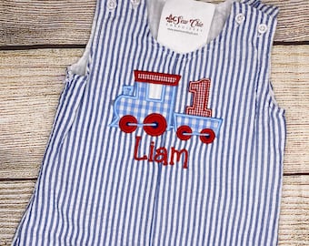 Baby Boy 1st Birthday Train Romper or Shirt & Shorts, Number 1-9 Applique Outfit