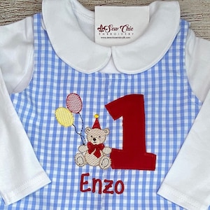 Baby Boy 1st Teddy Bear Birthday Romper, Number 1-9 Applique Outfit