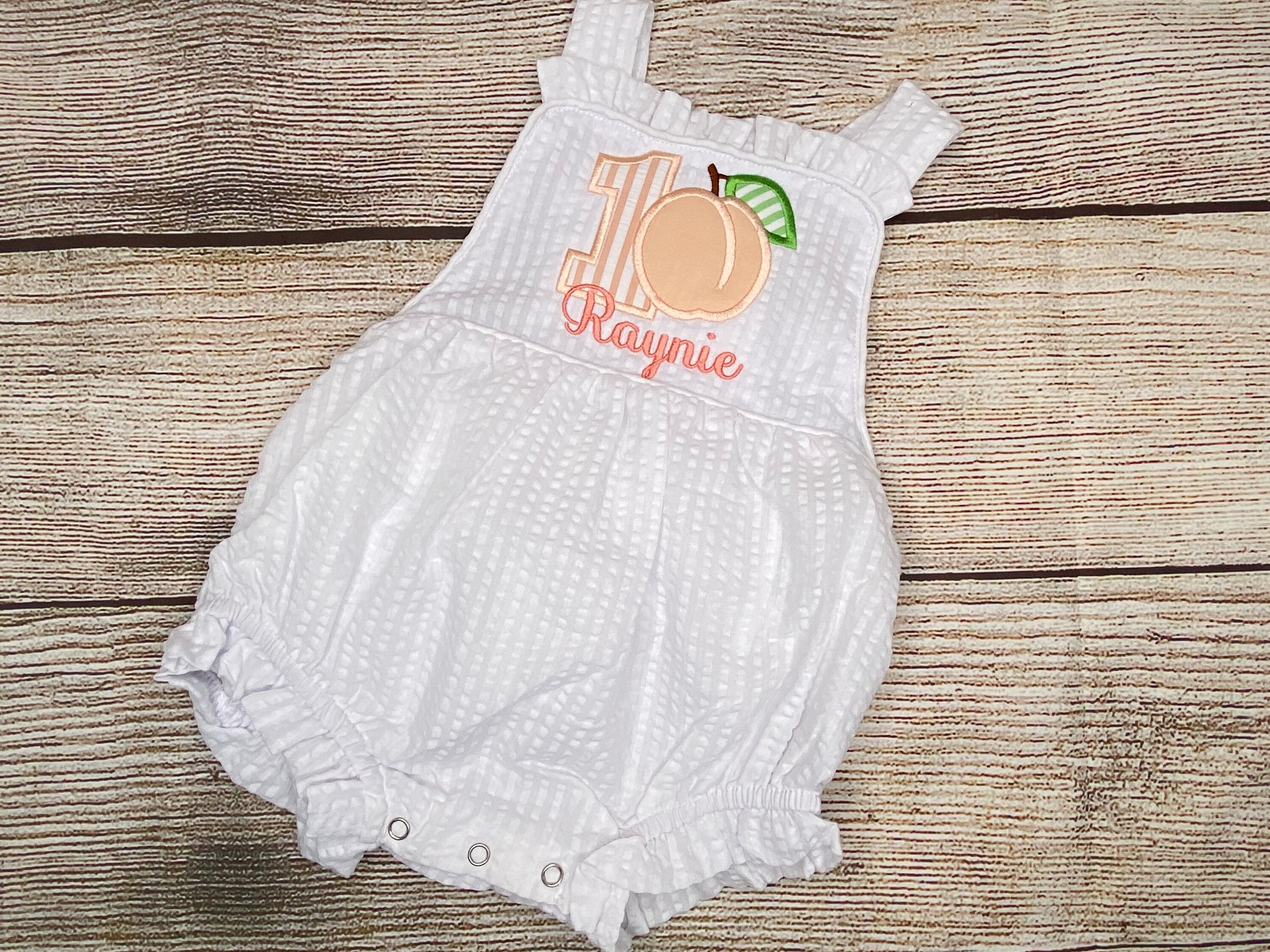 Baby Girl Peach 1st Birthday Romper Número Applique Outfit Etsy