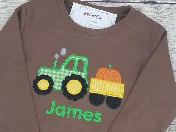 Boy Fall Shirt, Tractor pulling Pumpkin Shirt, Sibling Outfits