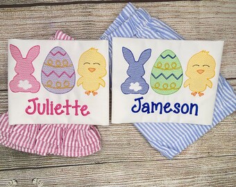 Sibling Easter Outfits, Bunny-Egg-Chick Trio, Options for Dresses too